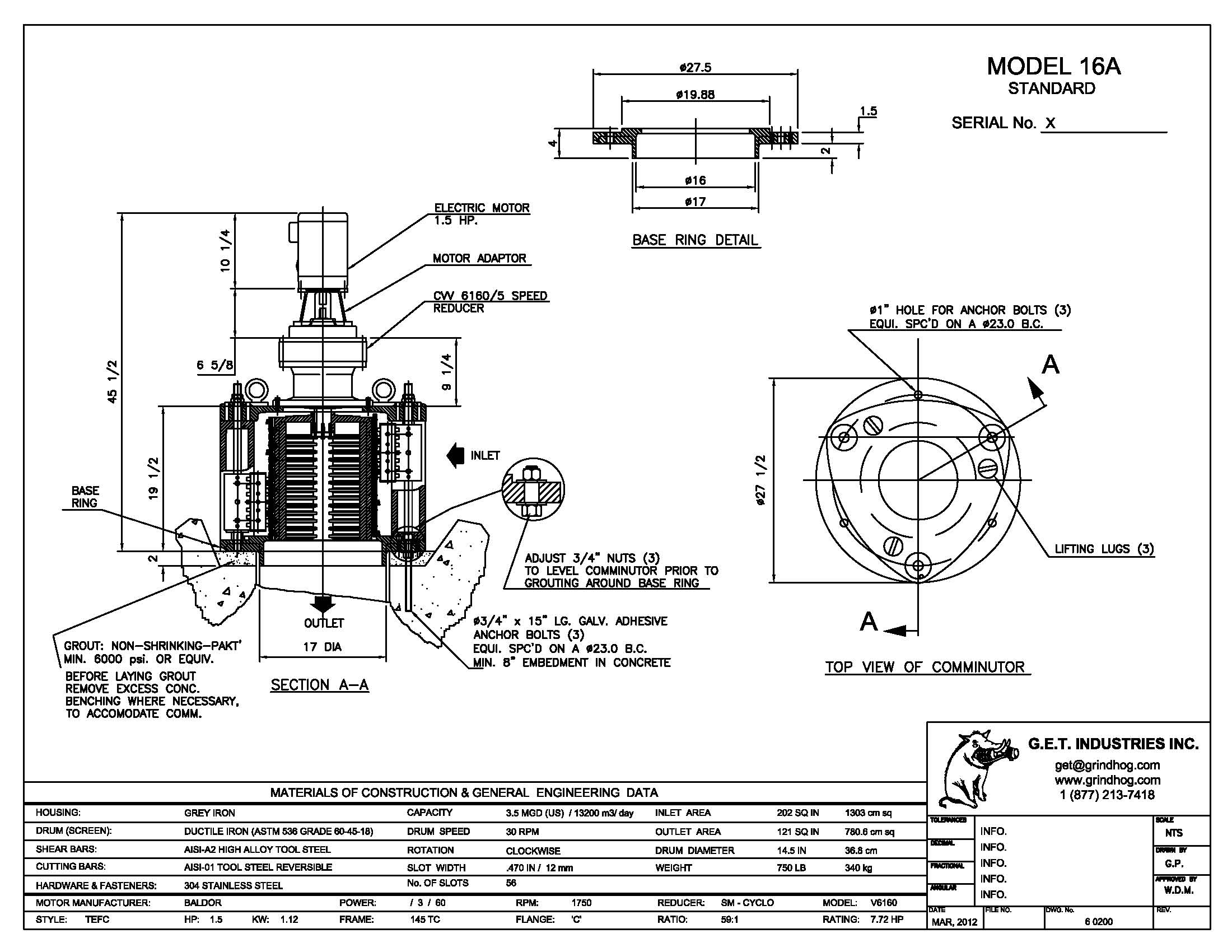 data drawing for Model 16A