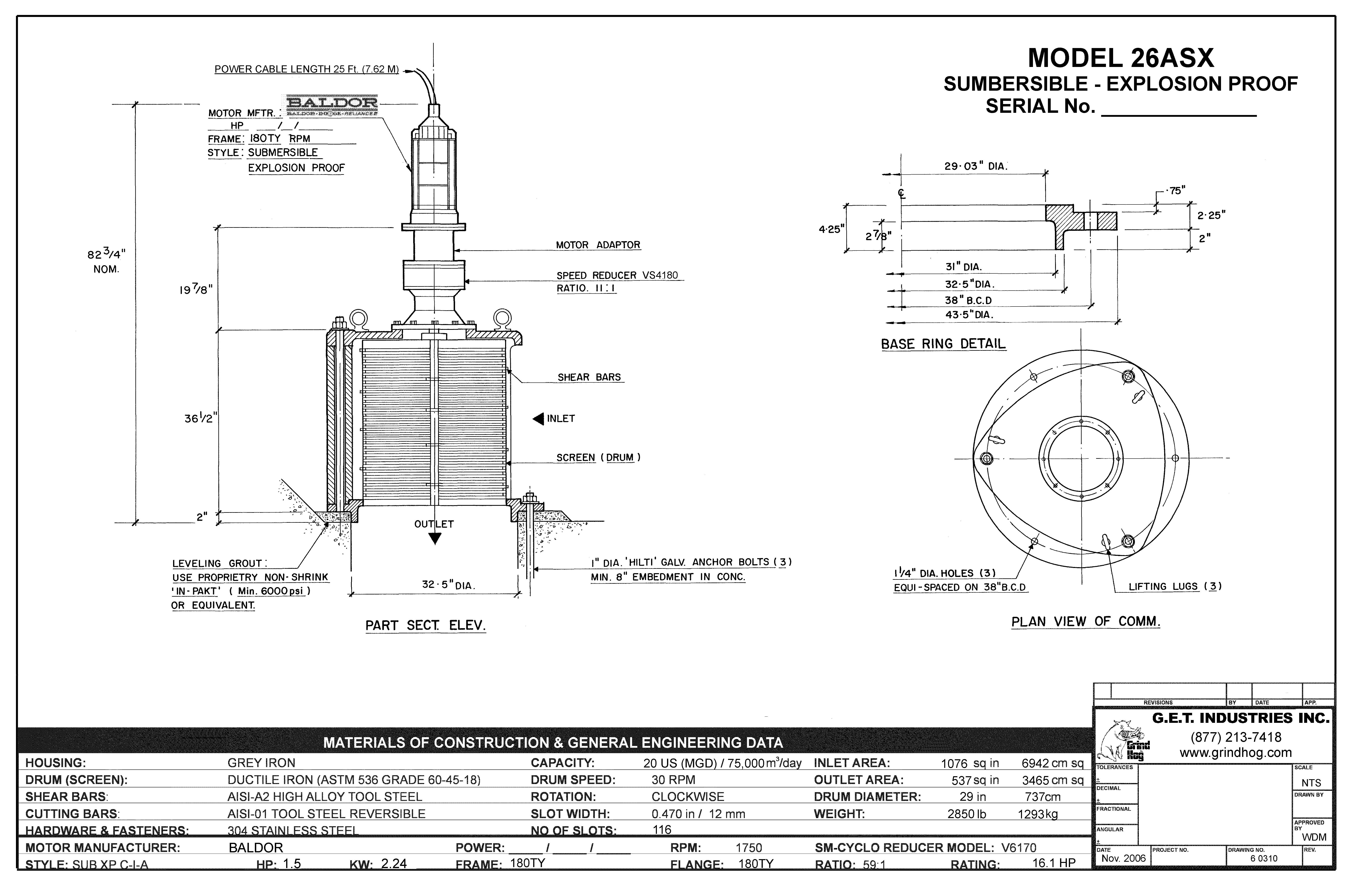 data drawing for Model 26ASX